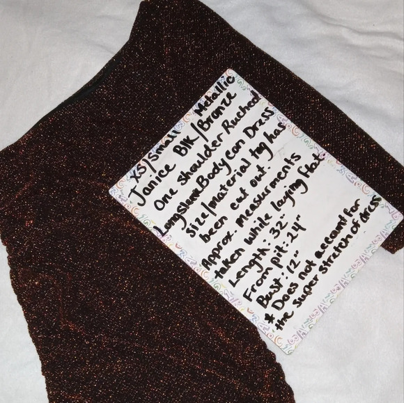 Janice Black & Metallic Bronze One Shoulder Ruched Side Bodycon Dress XS/S - Picture 5 of 7